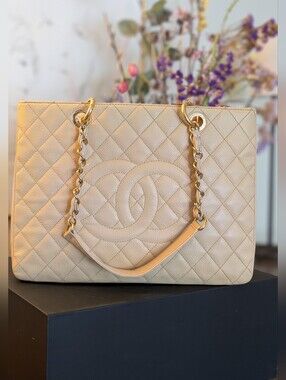 Chanel Quilted Beige Caviar Grand Shopper Tote‎ /Shoulder Bag